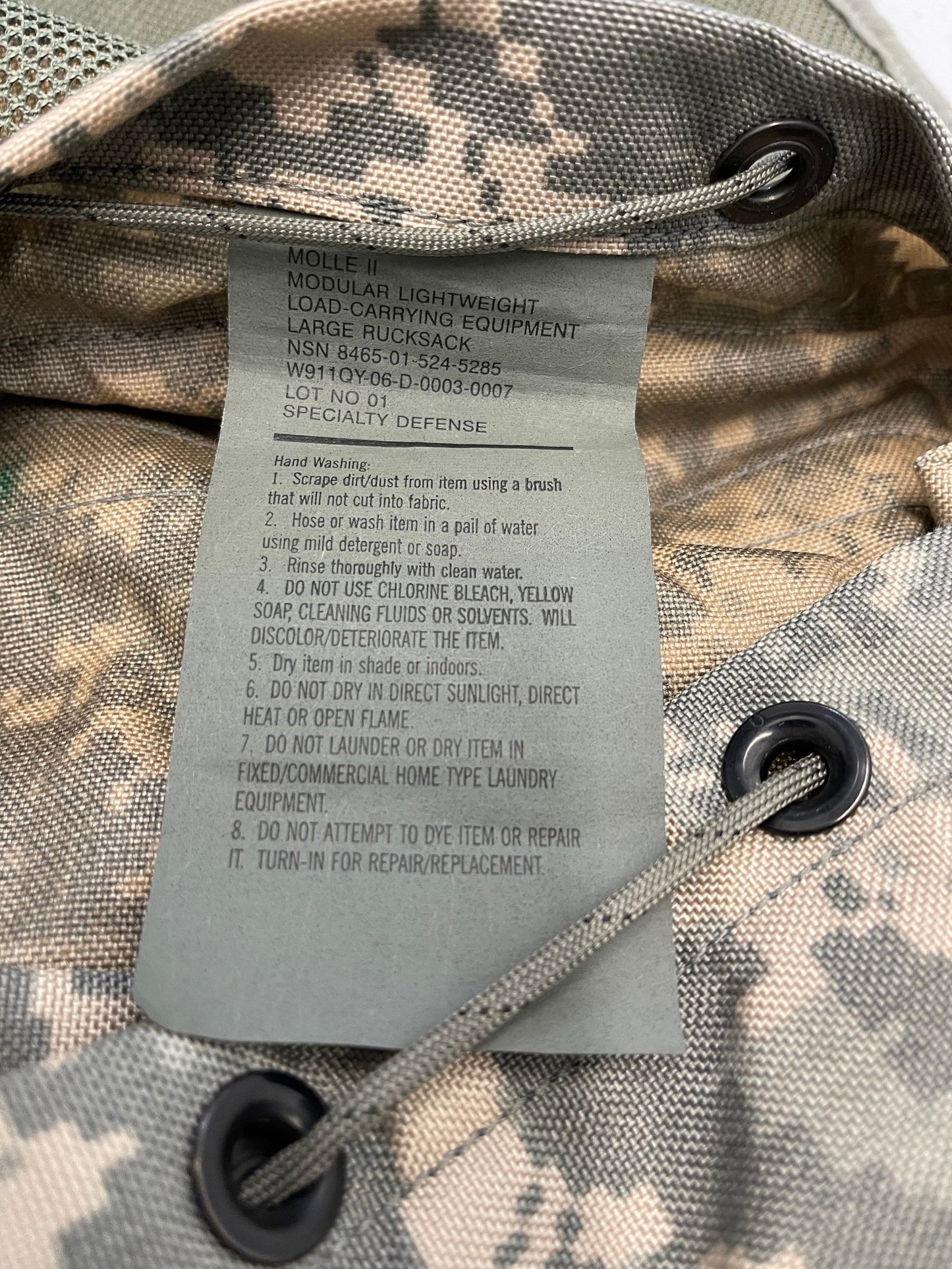 US Military Genuine Issue ACU digital Mollee II Large Ruck Sack With Frame Complete with two Sustainment Pouches assembled, ready to go.