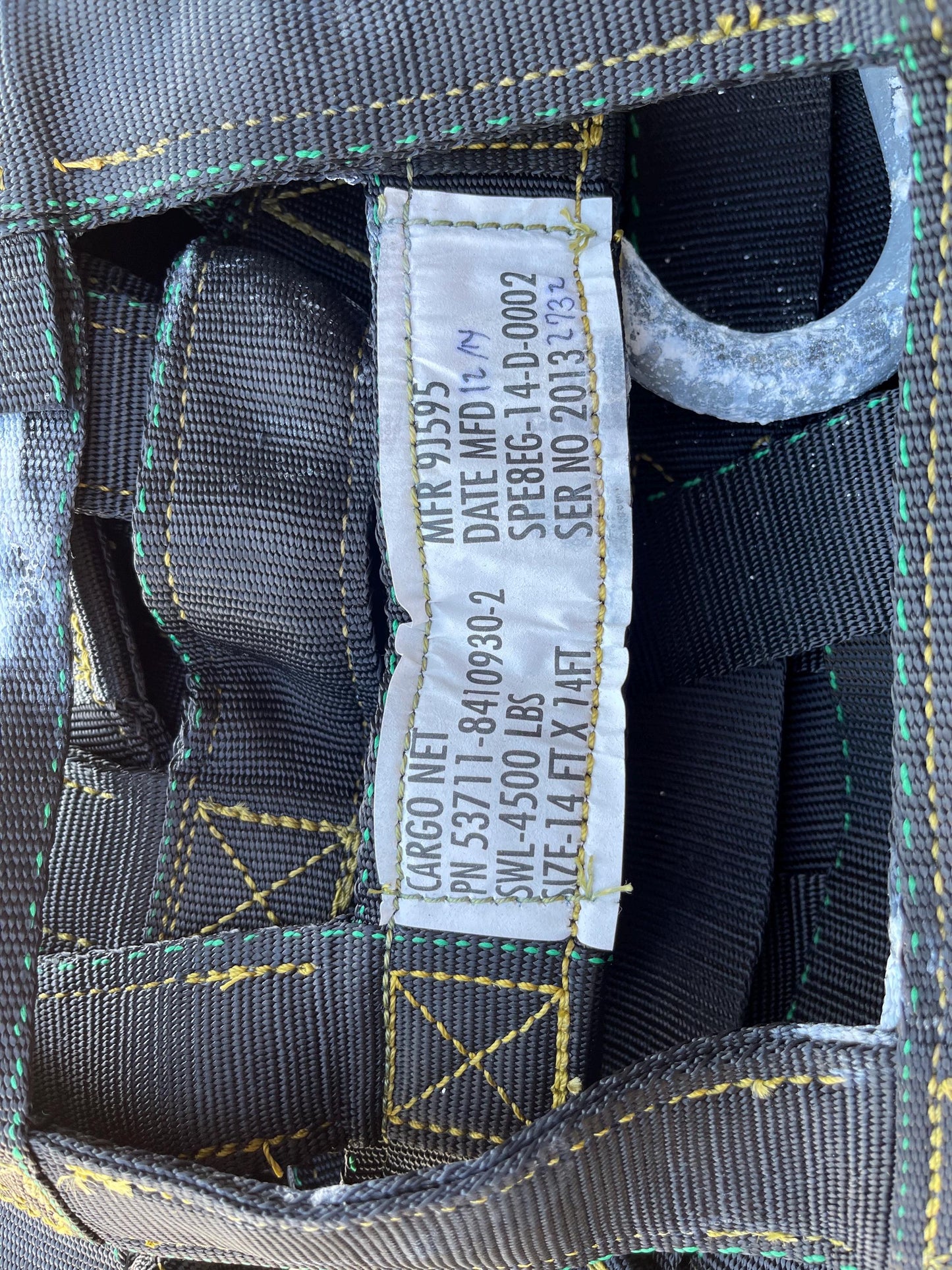US Military 14' x 14' (4500lbs Capacity) Cargo Net with hardware.