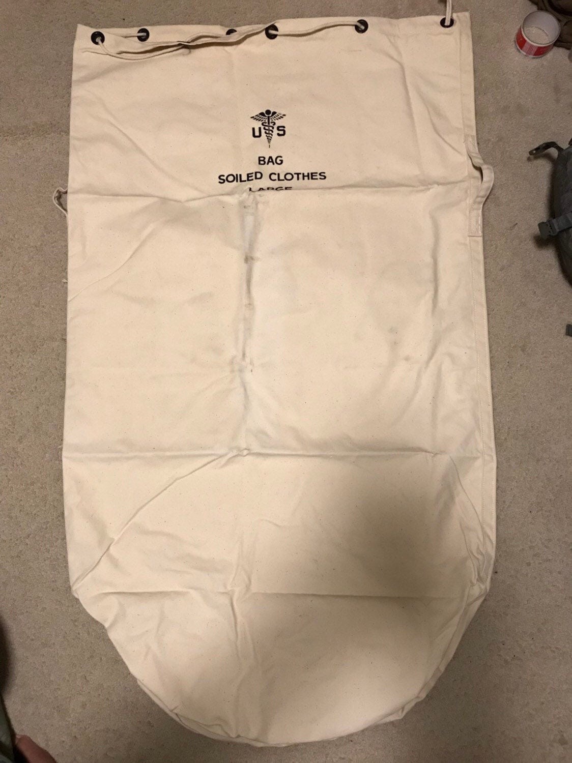 US Military Vintage Canvas Draw string off white Laundry bag, sea bag, Duffle bag, Sea bag