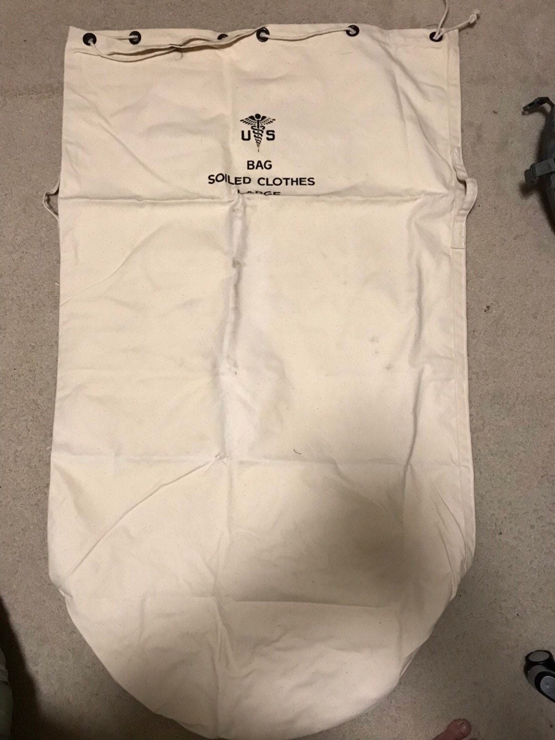 US Military Vintage Canvas Draw string off white Laundry bag, sea bag, Duffle bag, Sea bag