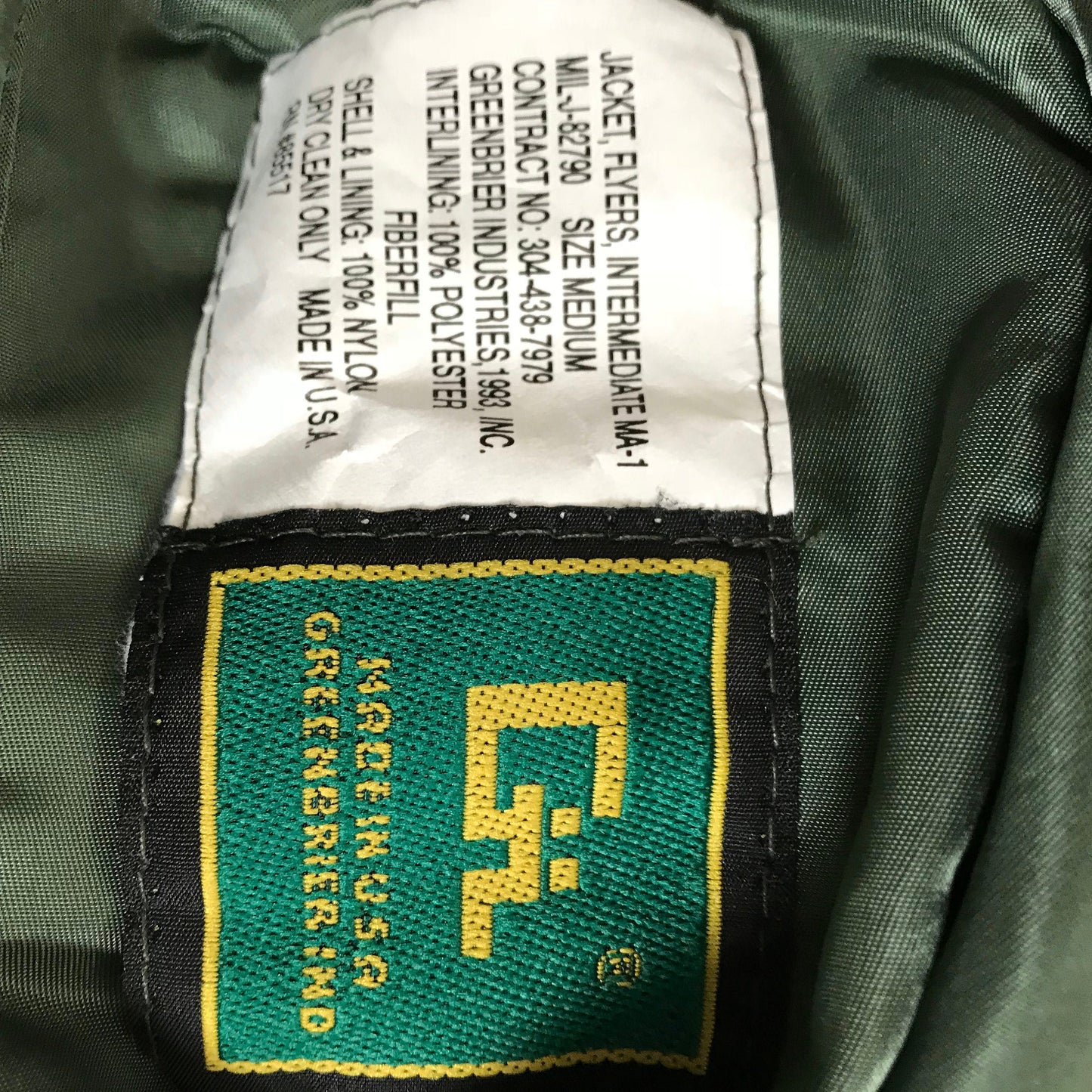 USAF MA-1 Green vintage flight jacket by Greenbrier mnfg new made in USA. Medium/ Large & Extra Large.