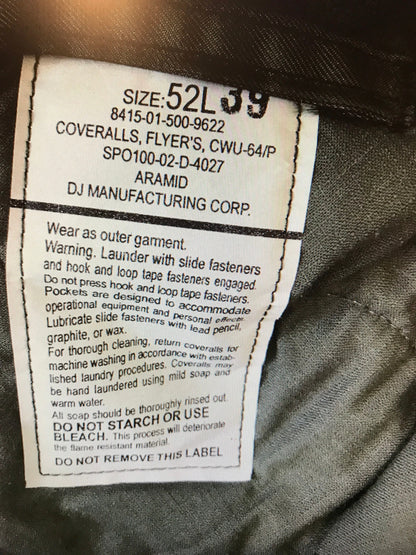 USAF Military Nomex flight suit coveralls Flyers 52Long CWU-64P Cold weather new.