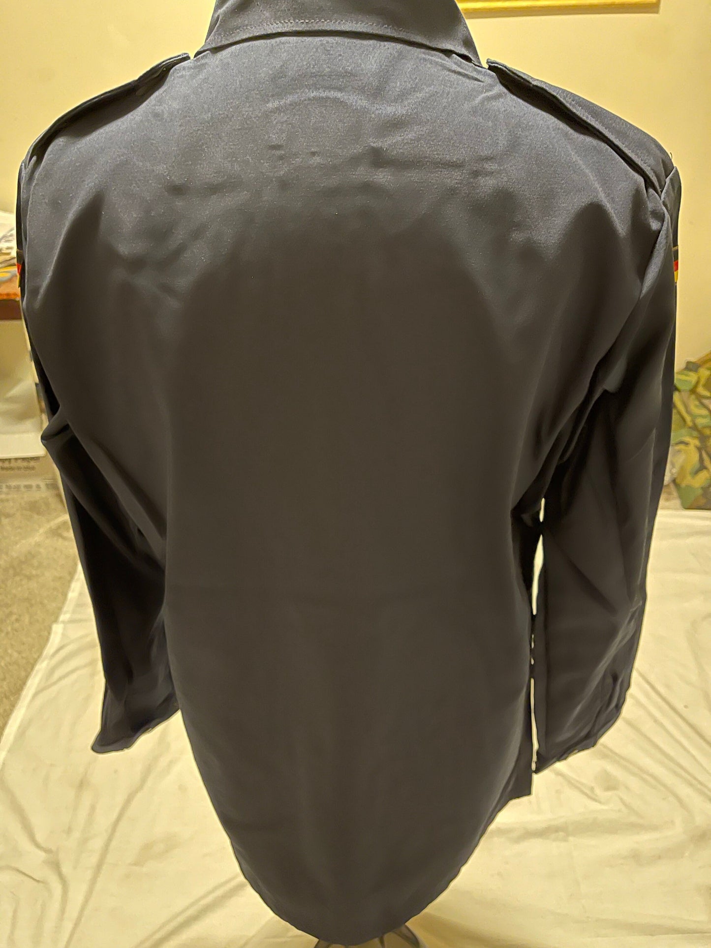 German Navy Deck Jacket Shirt blue zipper Front and pockets W/ German flags on shoulder New.