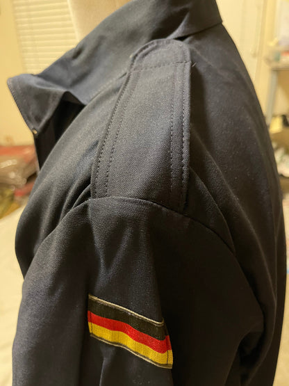 German Navy Deck Jacket Shirt blue zipper Front and pockets W/ German flags on shoulder New.