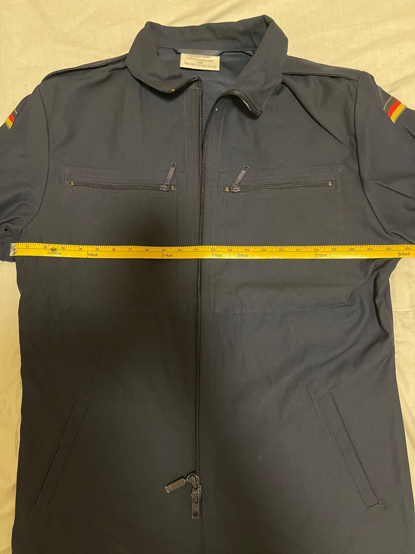 German Navy Deck Jacket Shirt blue zipper Front and pockets W/ German flags on shoulder New.