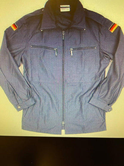 German Navy Deck Jacket Shirt blue zipper Front and pockets W/ German flags on shoulder New.