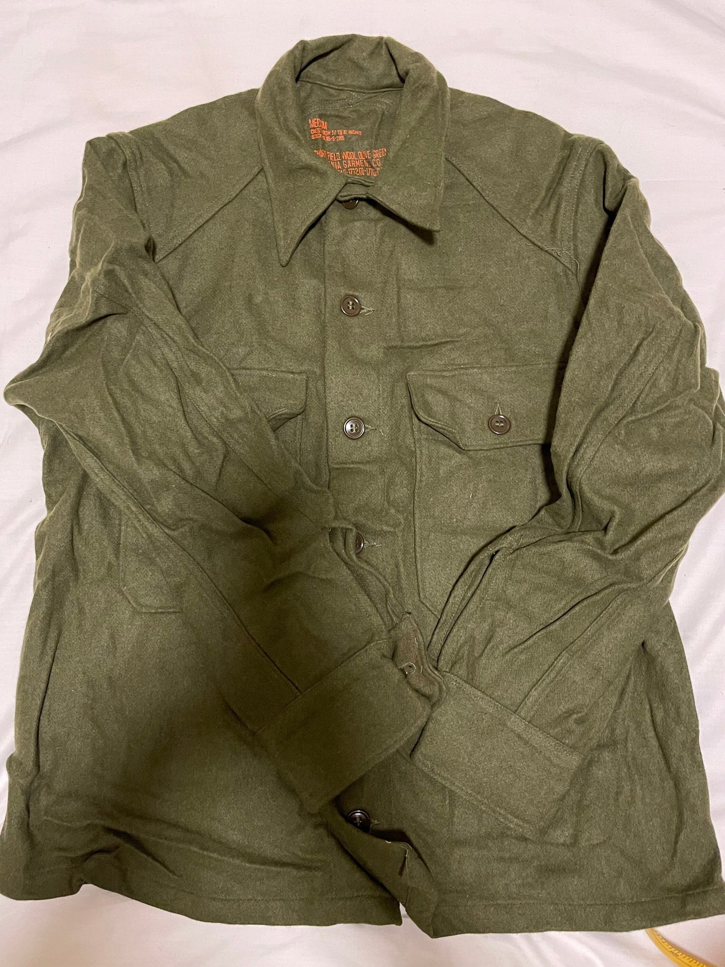 US Military Vintage Olive green 108 Wool Field Shirt M1952 NOS 1953 dated Medium New