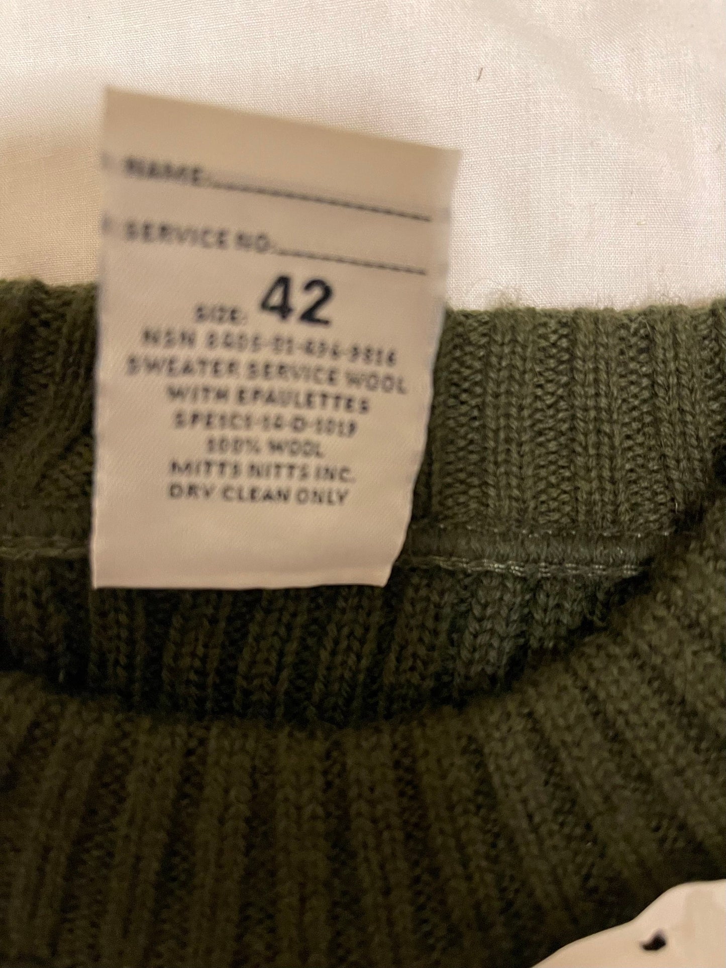 Genuine US Army Olive green Vintage 100% virgin wool Commando Sweater New