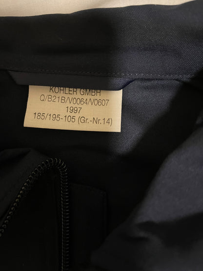 German Navy Deck Jacket Shirt blue zipper Front and pockets W/ German flags on shoulder New.