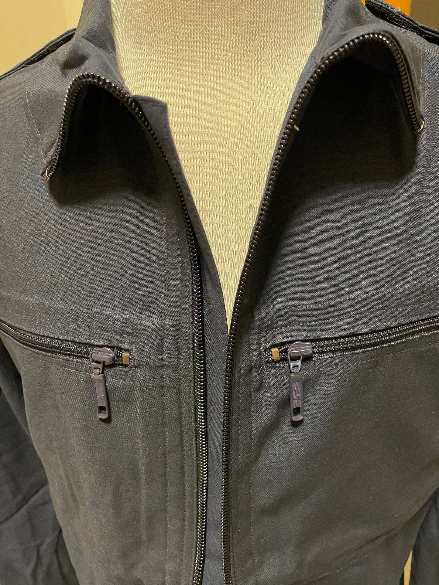 German Navy Deck Jacket Shirt blue zipper Front and pockets W/ German flags on shoulder New.