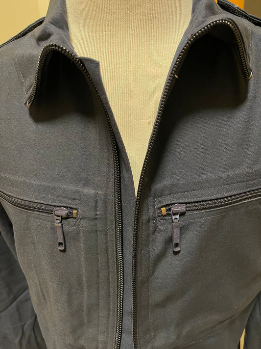 German Navy Deck Jacket Shirt blue zipper Front and pockets W/ German flags on shoulder New.
