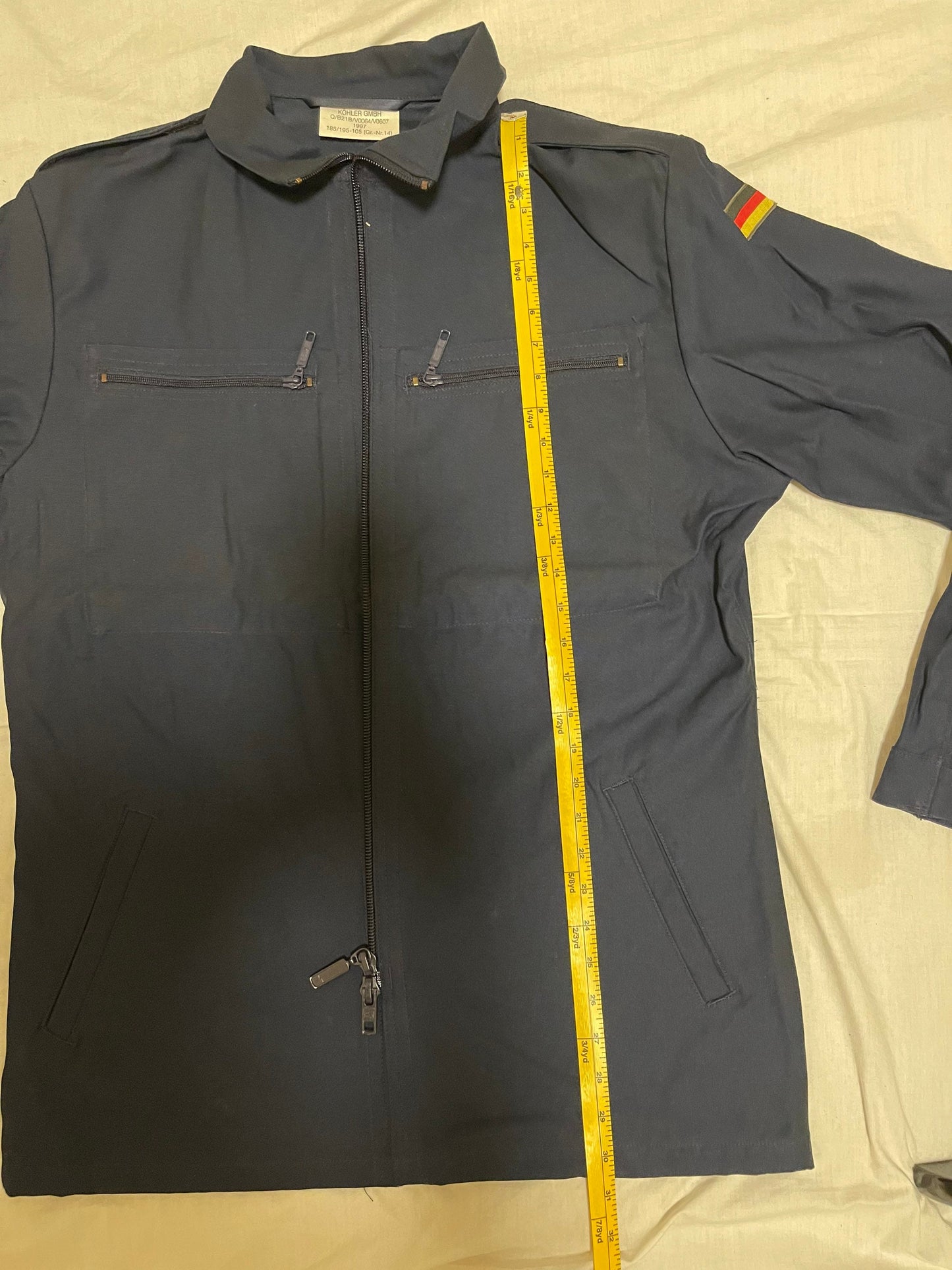 German Navy Deck Jacket Shirt blue zipper Front and pockets W/ German flags on shoulder New.