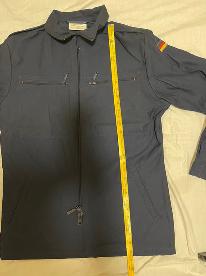 German Navy Deck Jacket Shirt blue zipper Front and pockets W/ German flags on shoulder New.