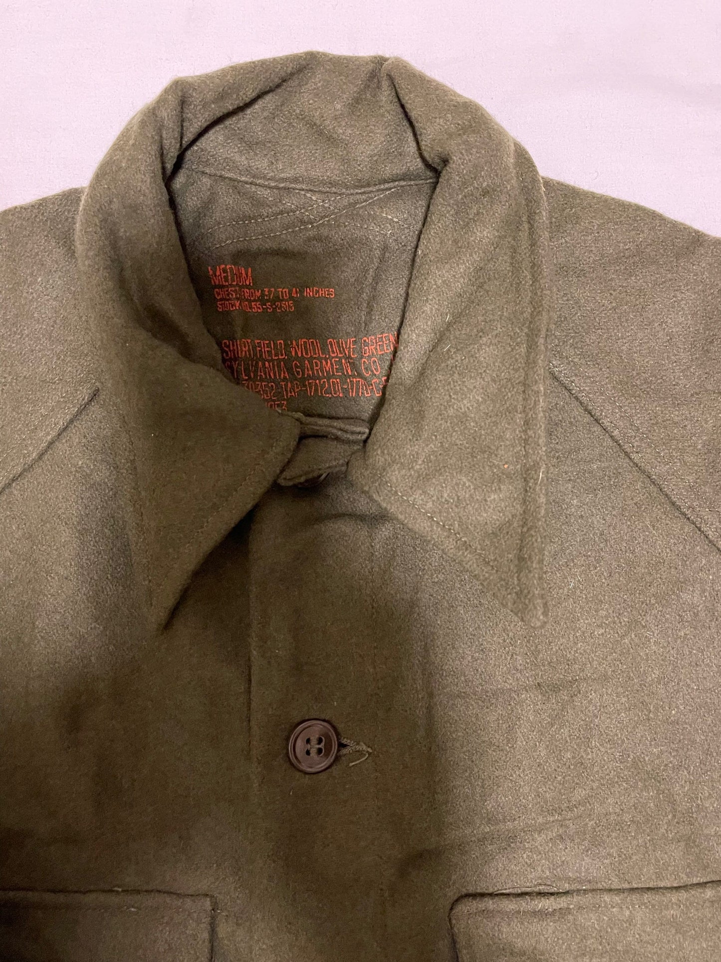 US Military Vintage Olive green 108 Wool Field Shirt M1952 NOS 1953 dated Medium New