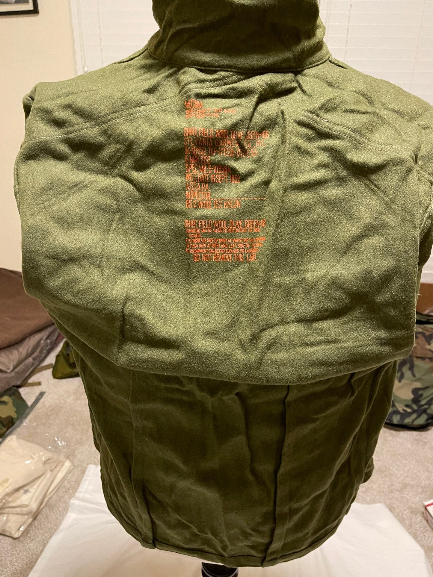 US Military Vintage Olive green 108 Wool Field Shirt M1952 NOS 1953 dated Medium New