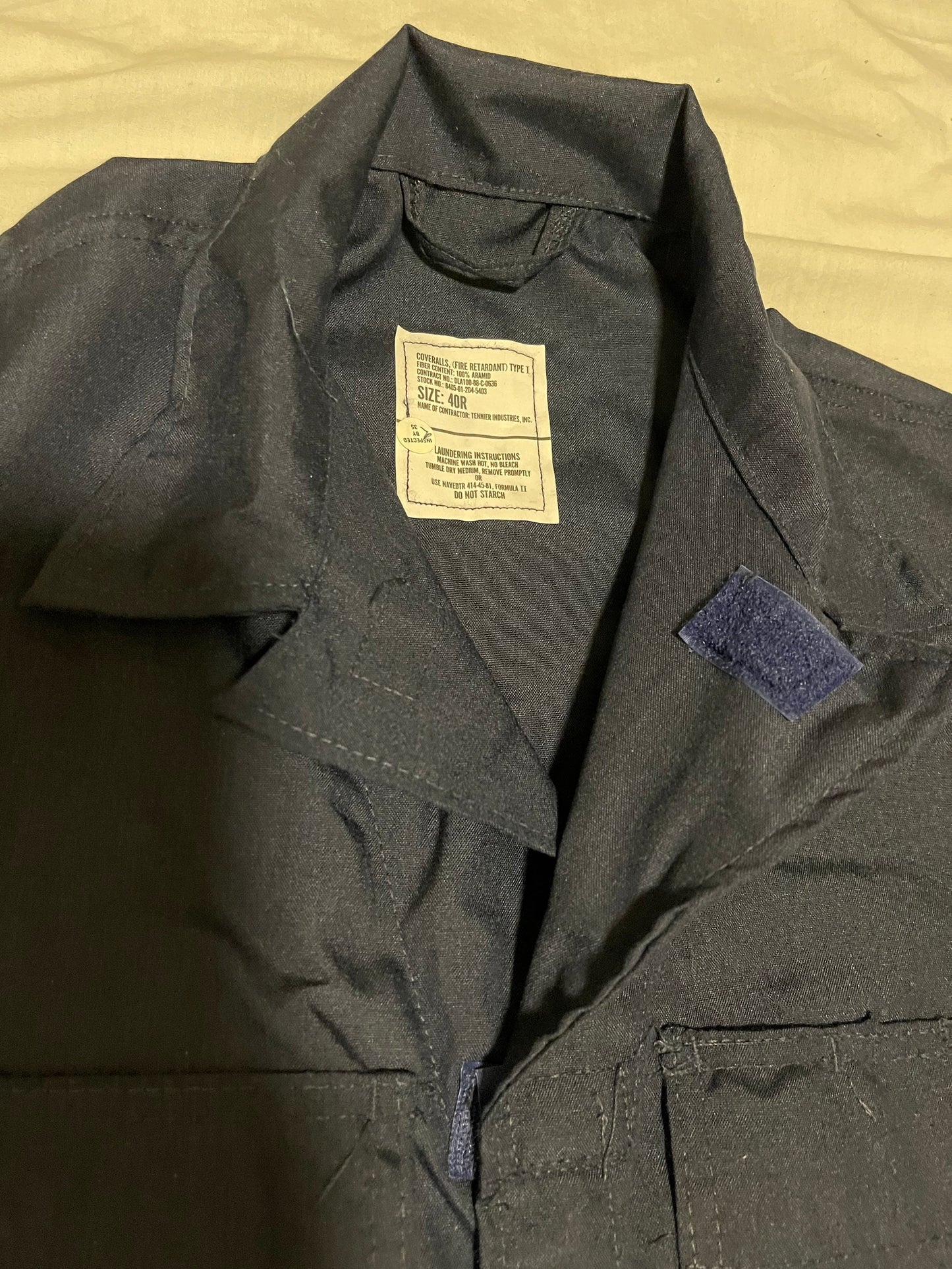 US military coveralls fire retardant type 1/ blue 100% Aramid 40 Reg New.