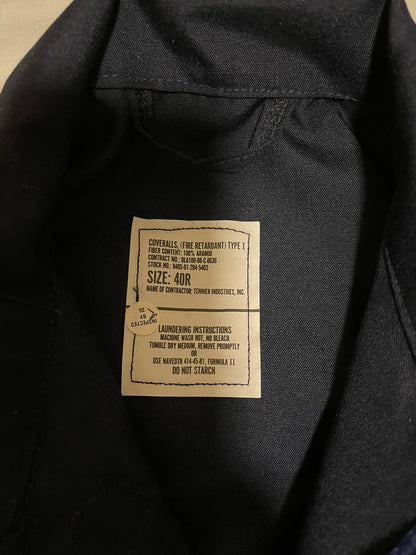 US military coveralls fire retardant type 1/ blue 100% Aramid 40 Reg New.