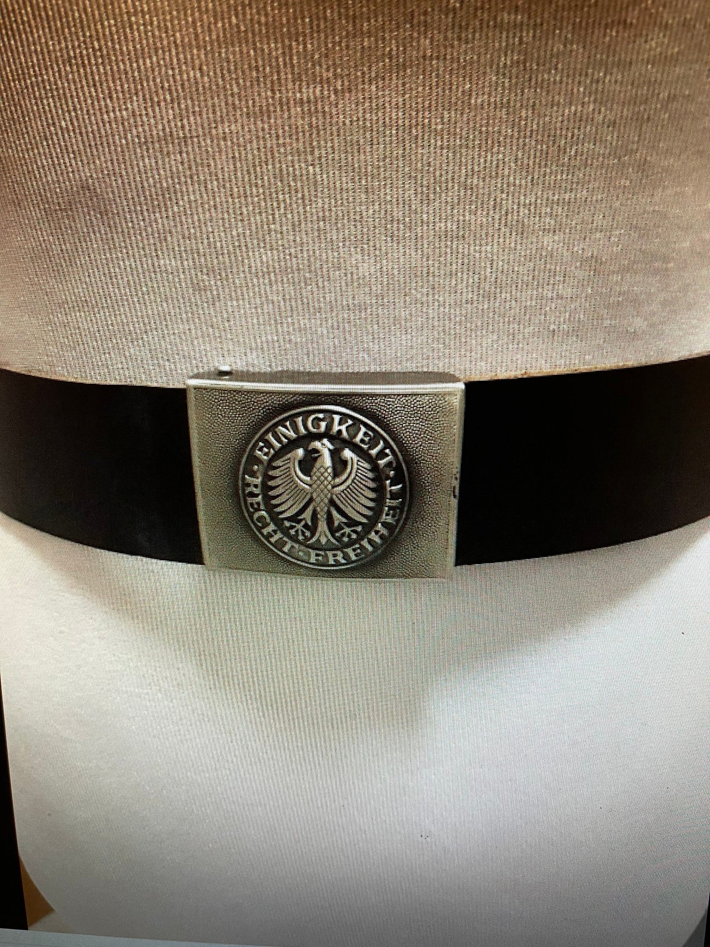 Genuine west German military Black 2” Wide Leather Belt w/Eagle Buckle Cold War era Warsaw. Sizes XS to XXXL.