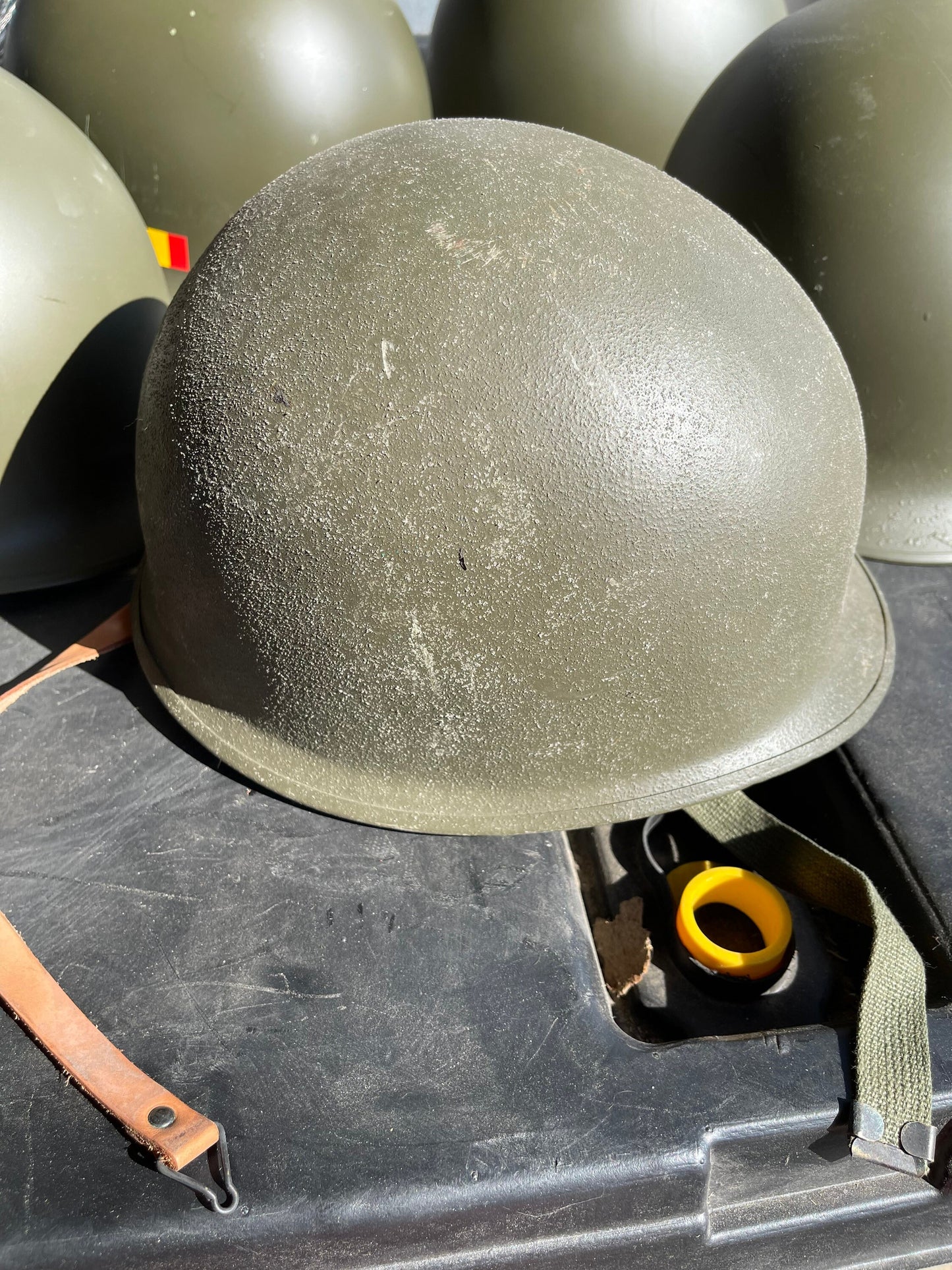 Genuine Vintage French M51 Steel Pot helmet w/ Belgian M51 Liner and Chin strap complete in Mint condition.