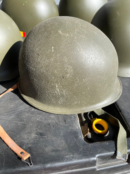 Genuine Vintage French M51 Steel Pot helmet w/ Belgian M51 Liner and Chin strap complete in Mint condition.