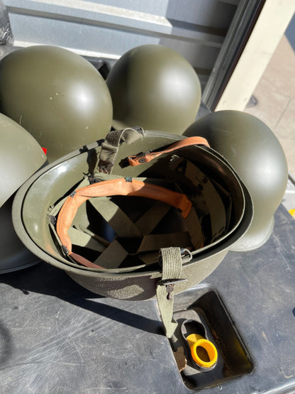 Genuine Vintage French M51 Steel Pot helmet w/ Belgian M51 Liner and Chin strap complete in Mint condition.