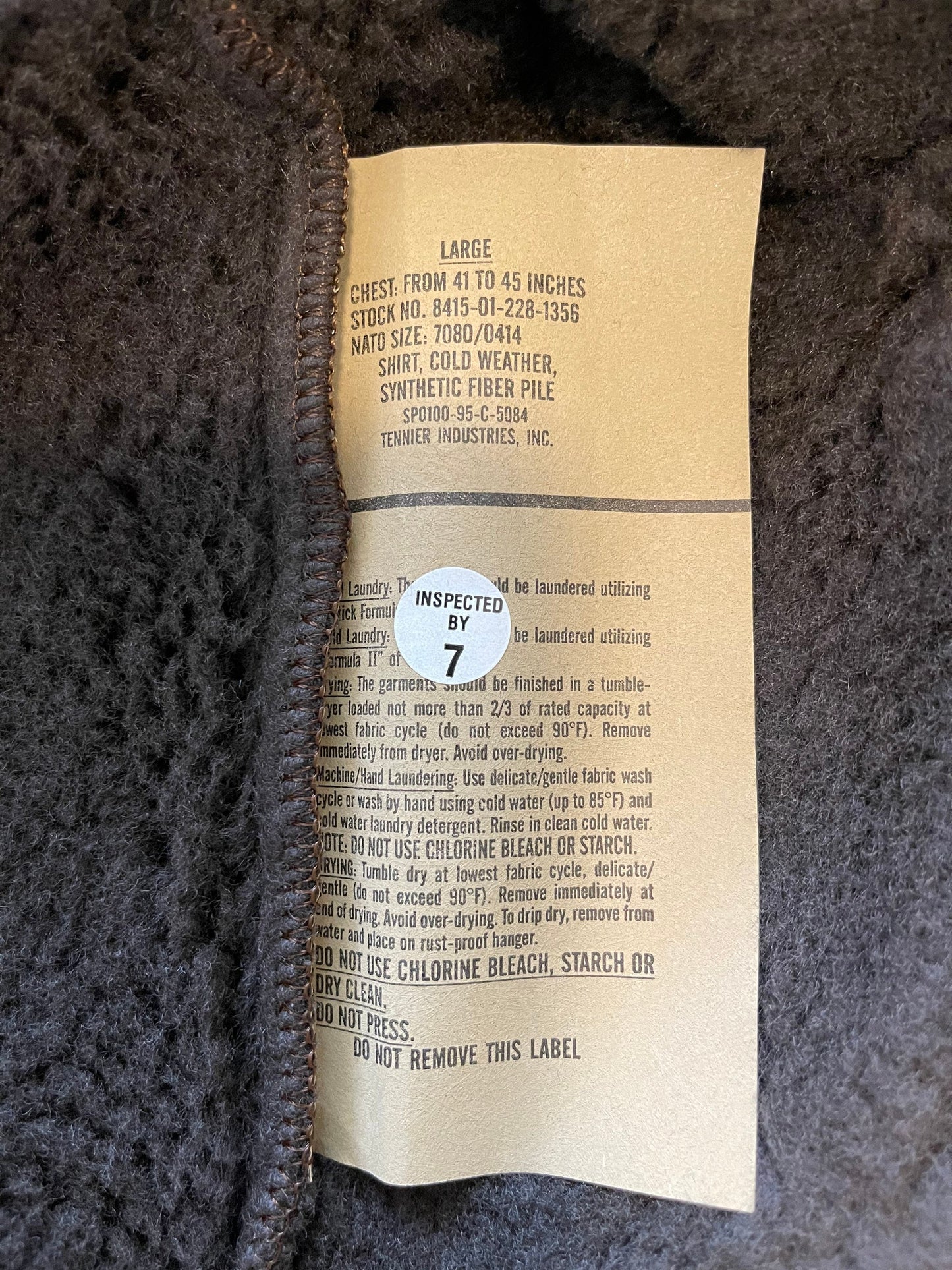 Genuine US Military Vintage Bear suit fleece jacket cold weather ECWCS Brown brand new Large.