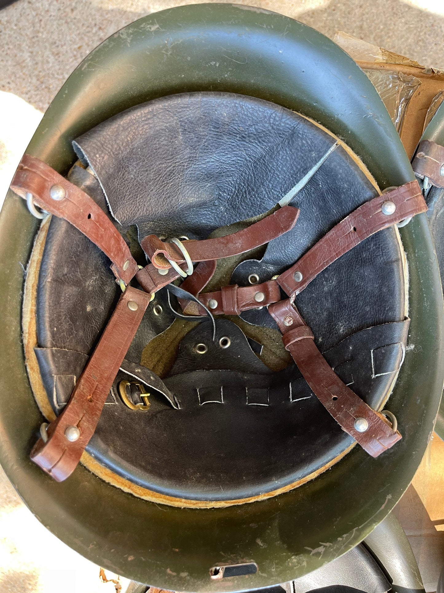 Romanian Military Vintage Surplus M73/80 Steel Helmet W/ Leather Liner Chin Straps