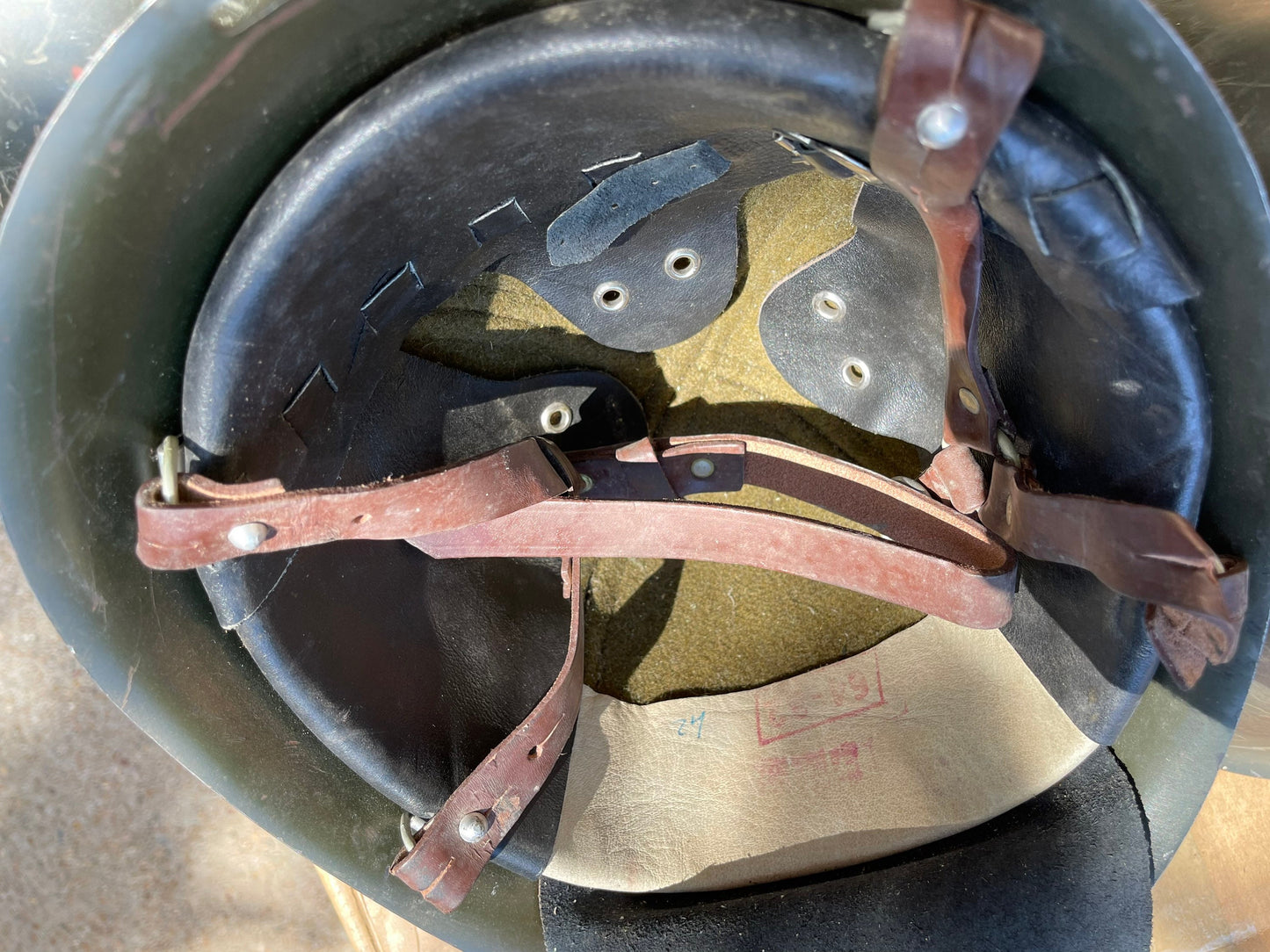 Romanian Military Vintage Surplus M73/80 Steel Helmet W/ Leather Liner Chin Straps