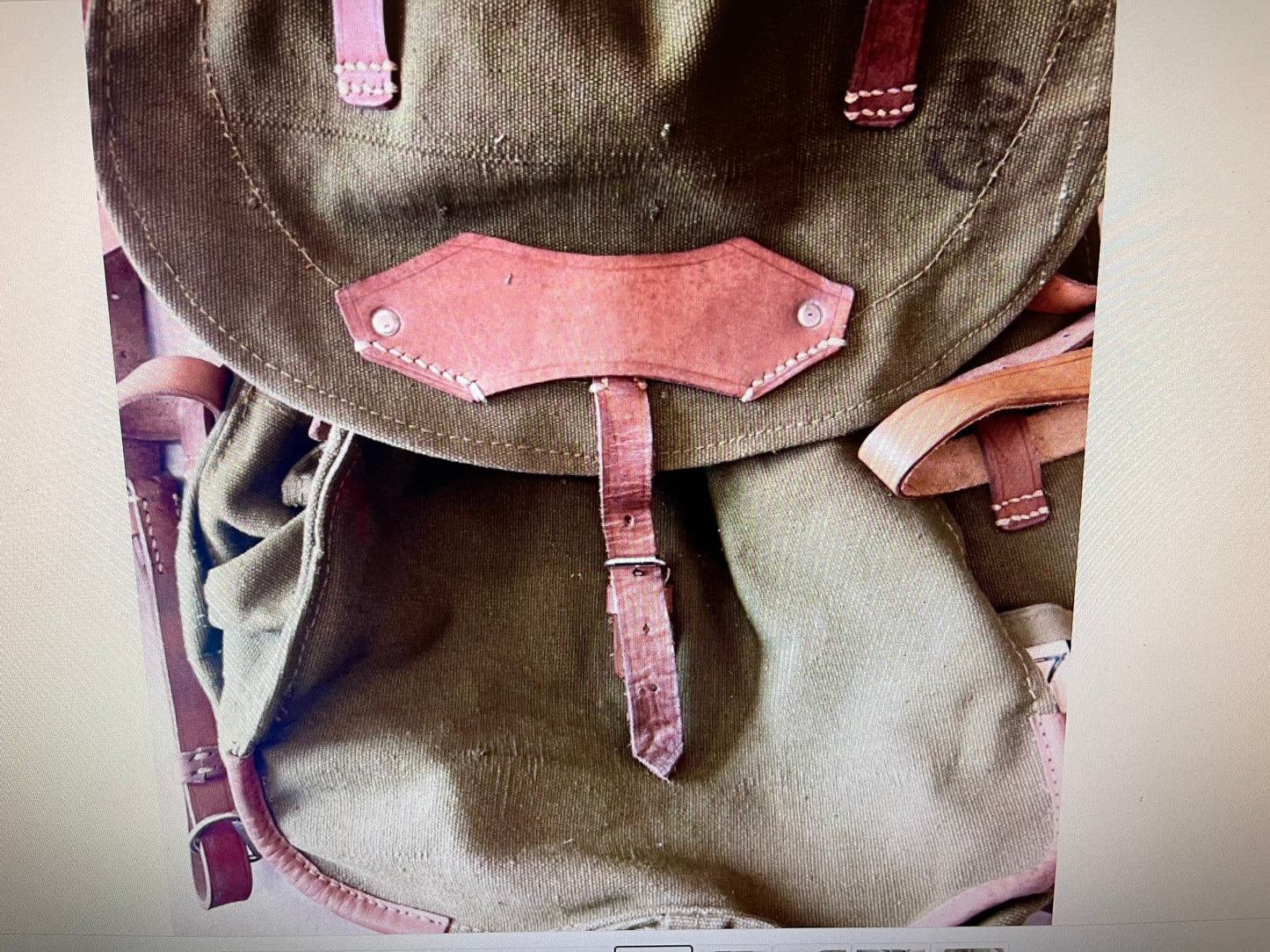 Genuine vintage Romanian Army rucksack backpack military surplus Leather/canvas bag.