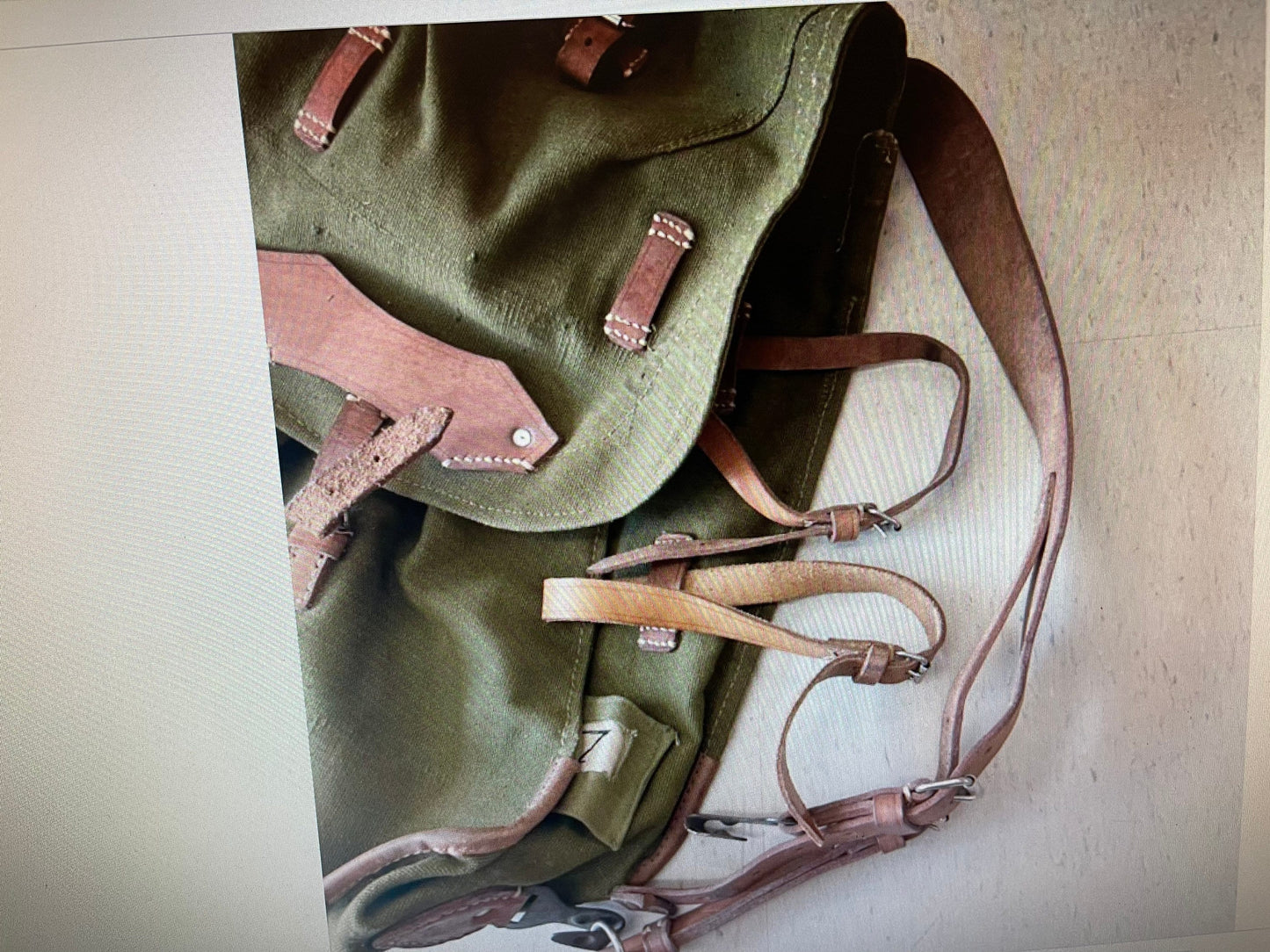 Genuine vintage Romanian Army rucksack backpack military surplus Leather/canvas bag.