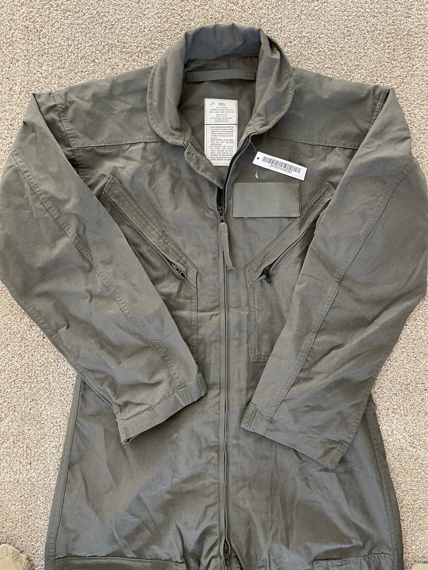US military Flyers coveralls CWU 27P Nomex Fire Resistant sage green new w/ tag
