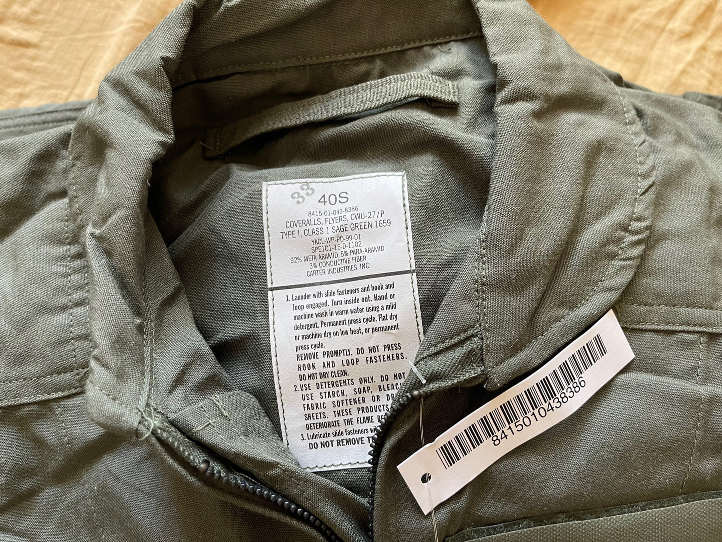 US military Flyers coveralls CWU 27P Nomex Fire Resistant sage green new w/ tag