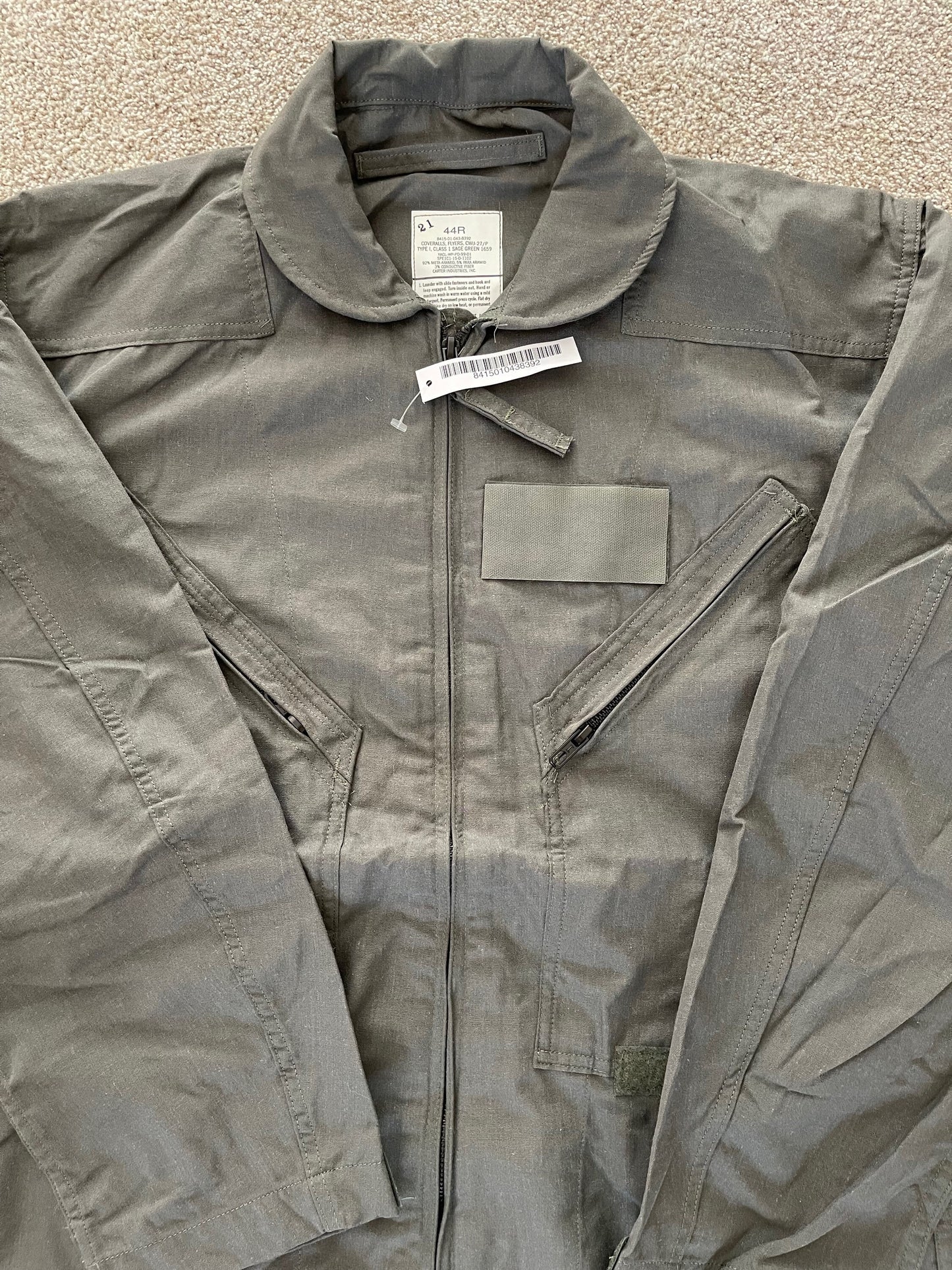 US military Flyers coveralls CWU 27P Nomex Fire Resistant sage green new w/ tag