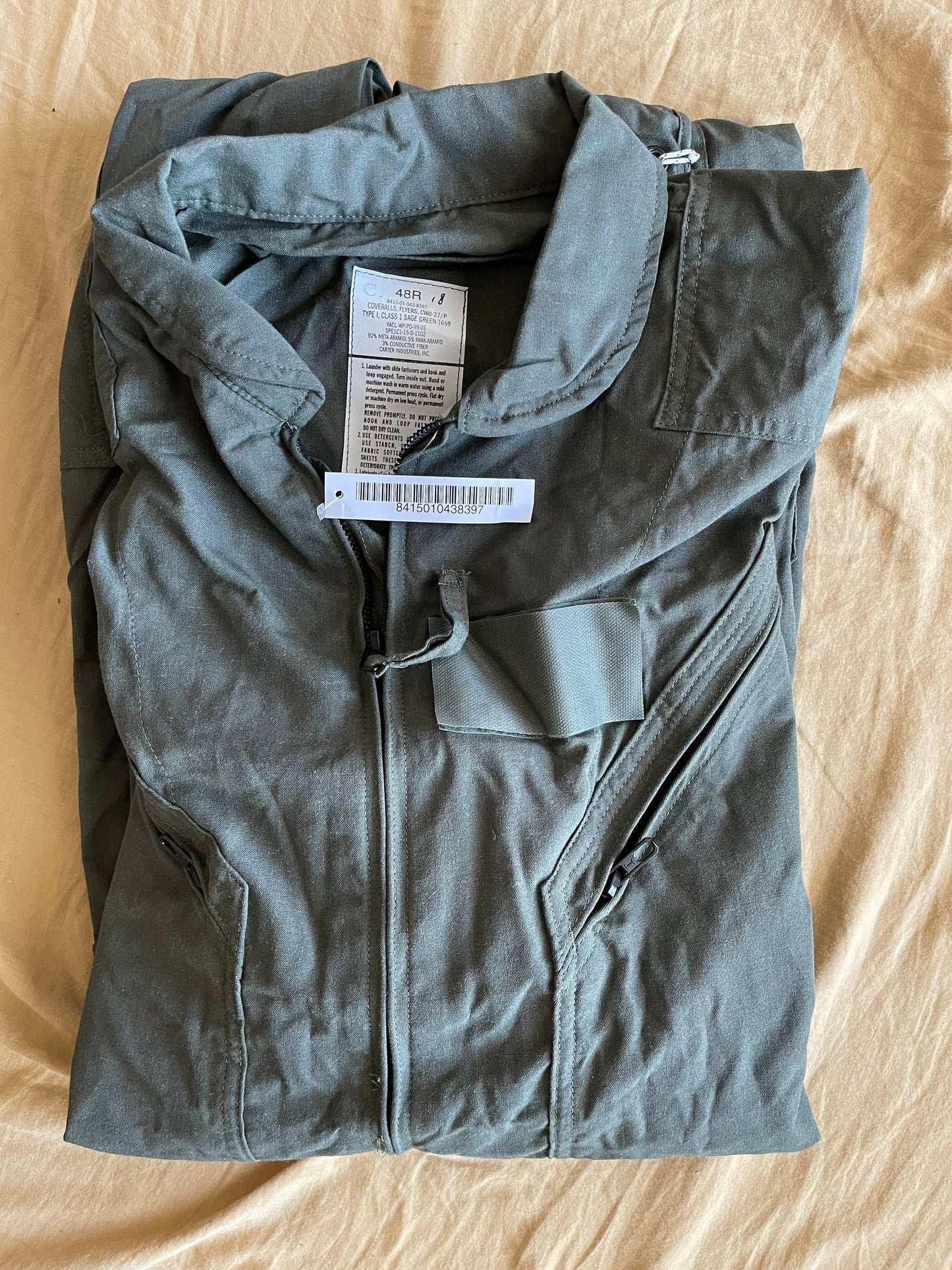 US military Flyers coveralls CWU 27P Nomex Fire Resistant sage green new w/ tag