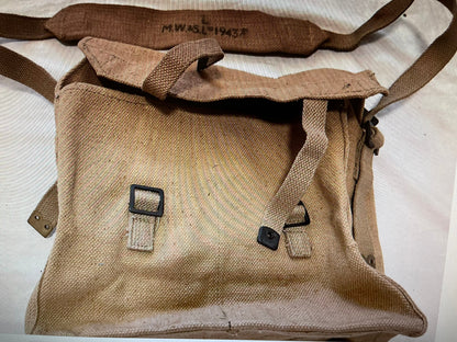 Genuine British Military Vintage WW2 Khaki canvas Shoulder bag pattern 37 small pack 1940/1950
