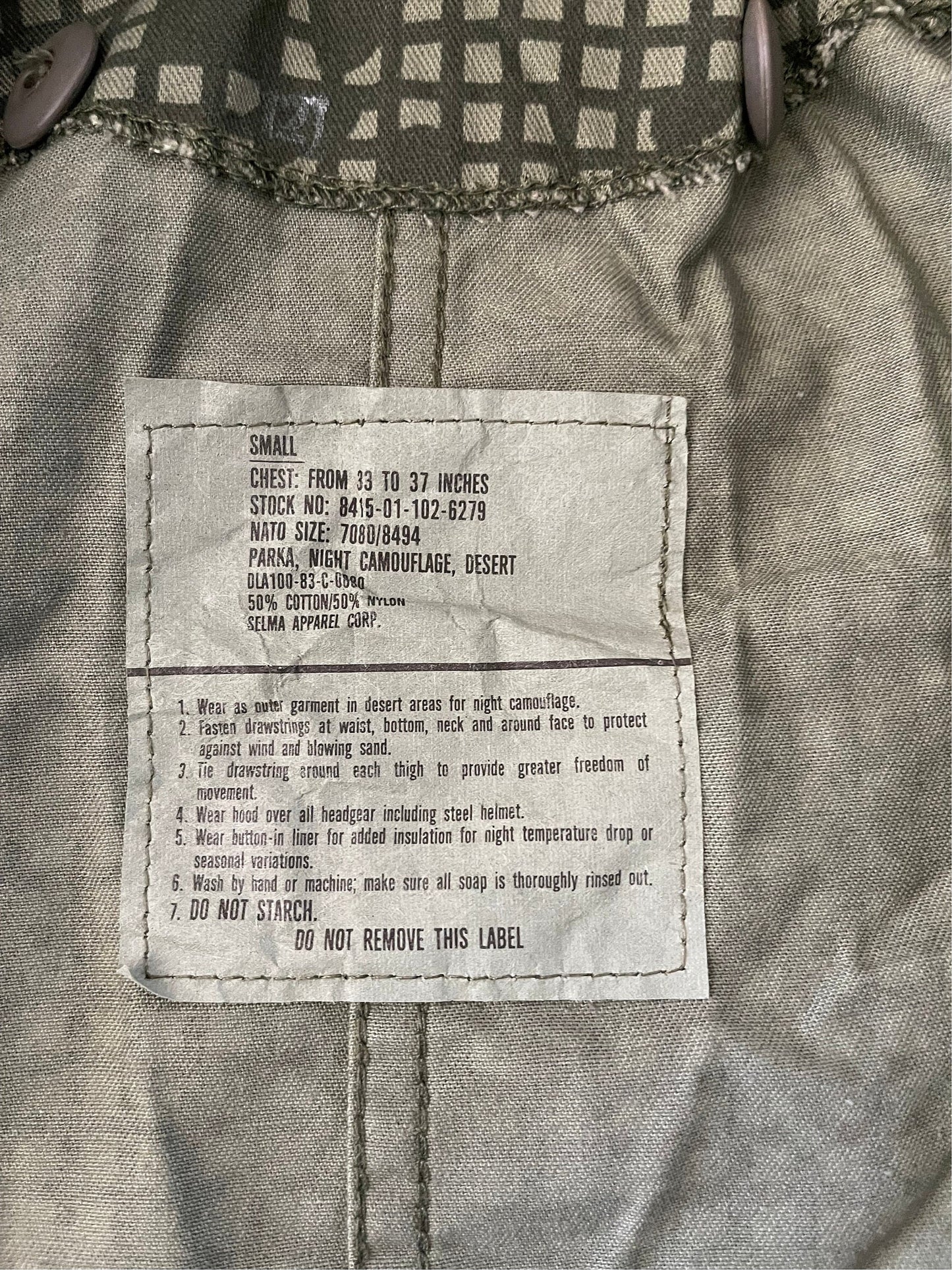 Genuine US Military Vintage Night Desert Parka new size Small