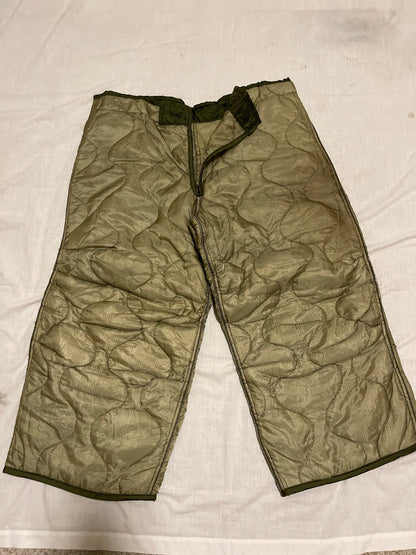 Genuine US Military OD green quilted Field Pants Liner Small, Med. and Large Short/Regular. New.