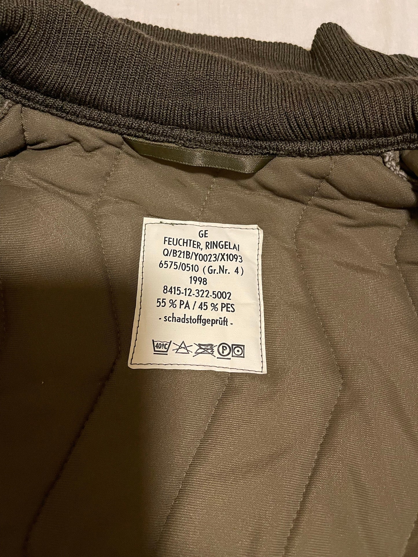 Genuine Vintage German army field jacket parka quilt liner Military issue winter cold weather liner new