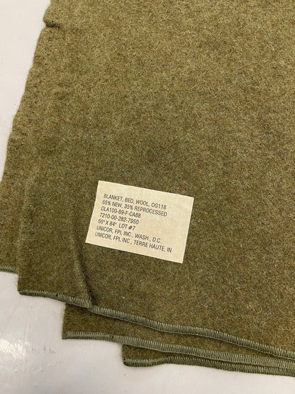 Genuine Vintage US Army 100 % wool blanket Olive drab/Green From Acceptable to New / Unused.