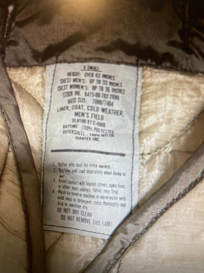 Genuine Vintage US military M65 Field Jacket coat liner M65 quilted XSXS Sage/ XSR Green