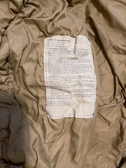 US Military USMC 3 Season Coyote Tan Sleeping bag part of the Gortex Sleep System.
