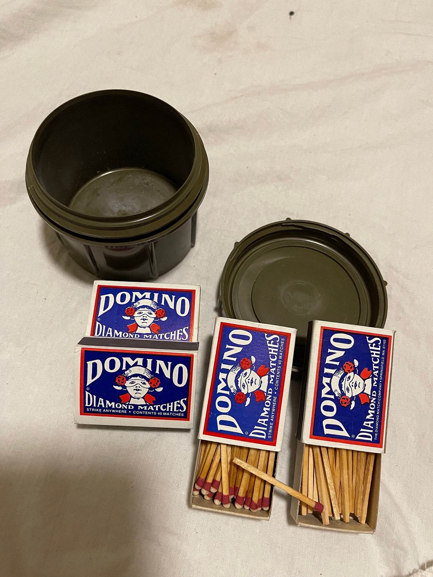 US GI military vintage safety matches/ set of four boxes in plastic Container / Camping .Survival.
