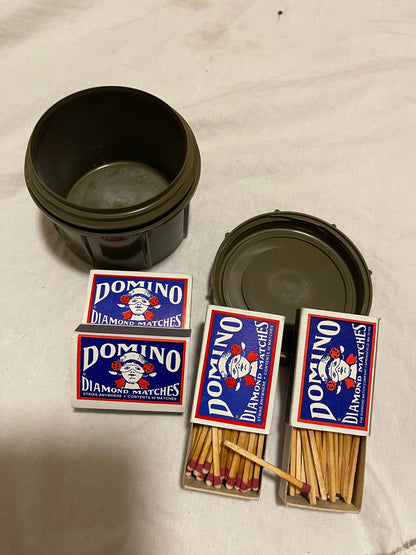 US GI military vintage safety matches/ set of four boxes in plastic Container / Camping .Survival.