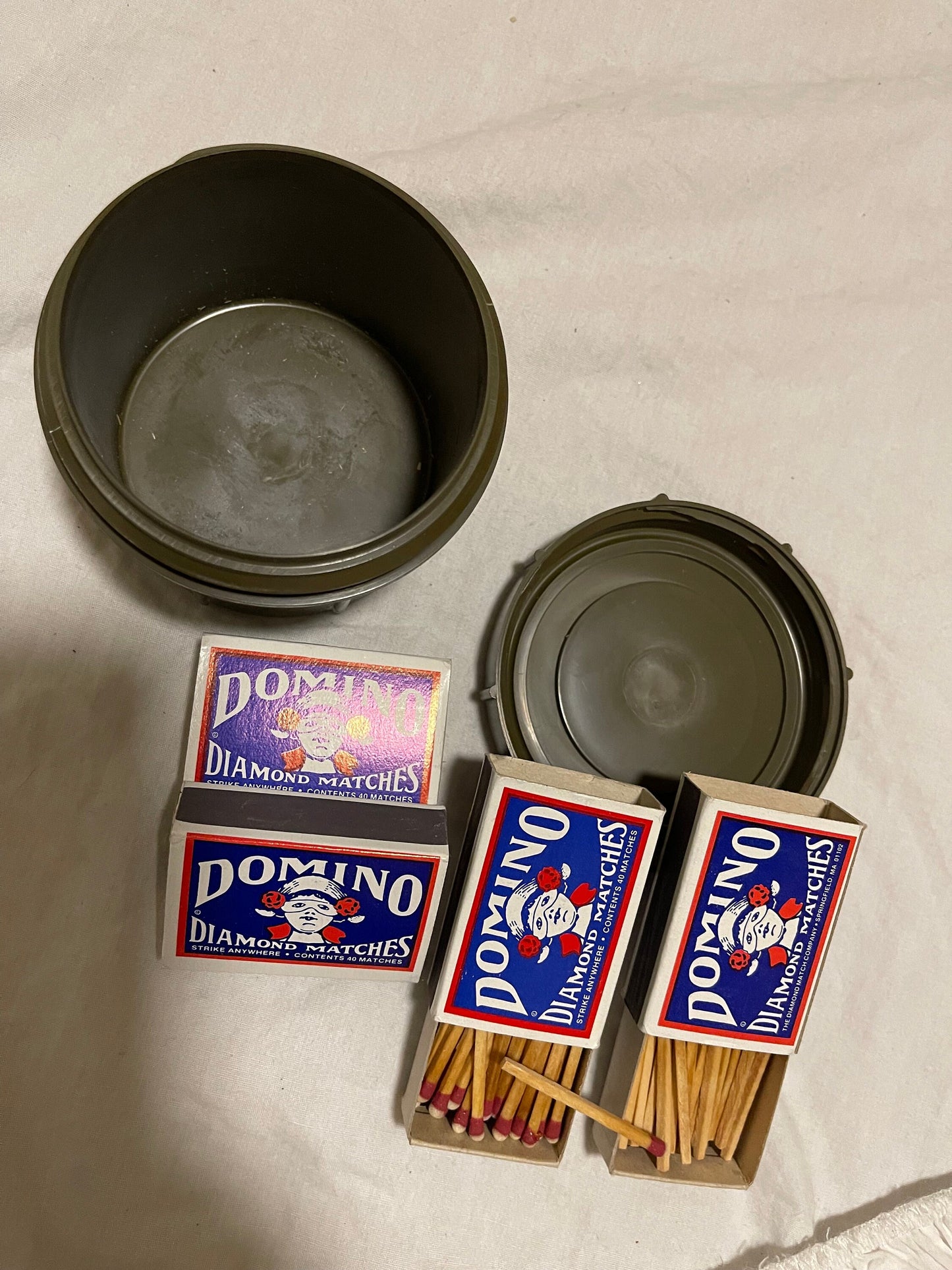 US GI military vintage safety matches/ set of four boxes in plastic Container / Camping .Survival.