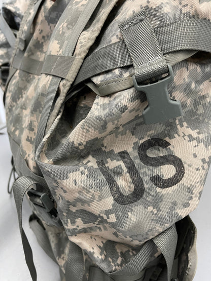 US Military Genuine Issue ACU digital Mollee  II Large Ruck Sack With Frame Complete with two Sustainment Pouches assembled, ready to go.