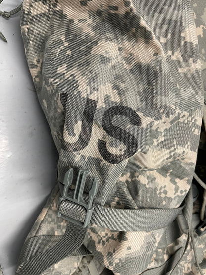 US Military Genuine Issue ACU digital Mollee  II Large Ruck Sack With Frame Complete with two Sustainment Pouches assembled, ready to go.