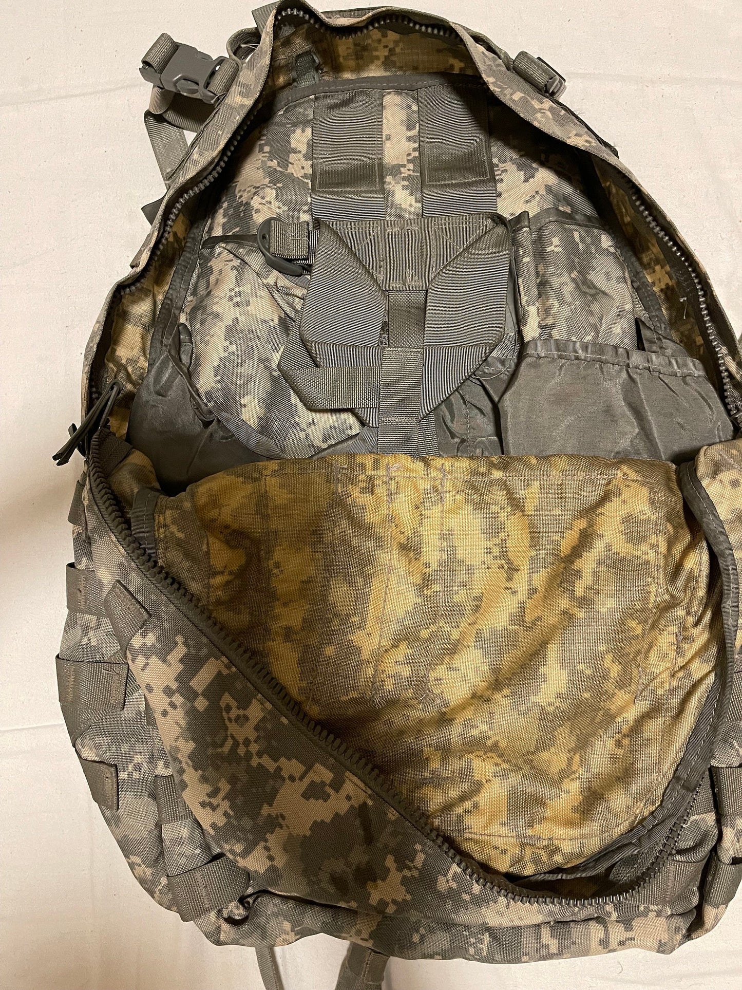 US military Mollee II ACU medium rucksack back pack with frame complete assembled.