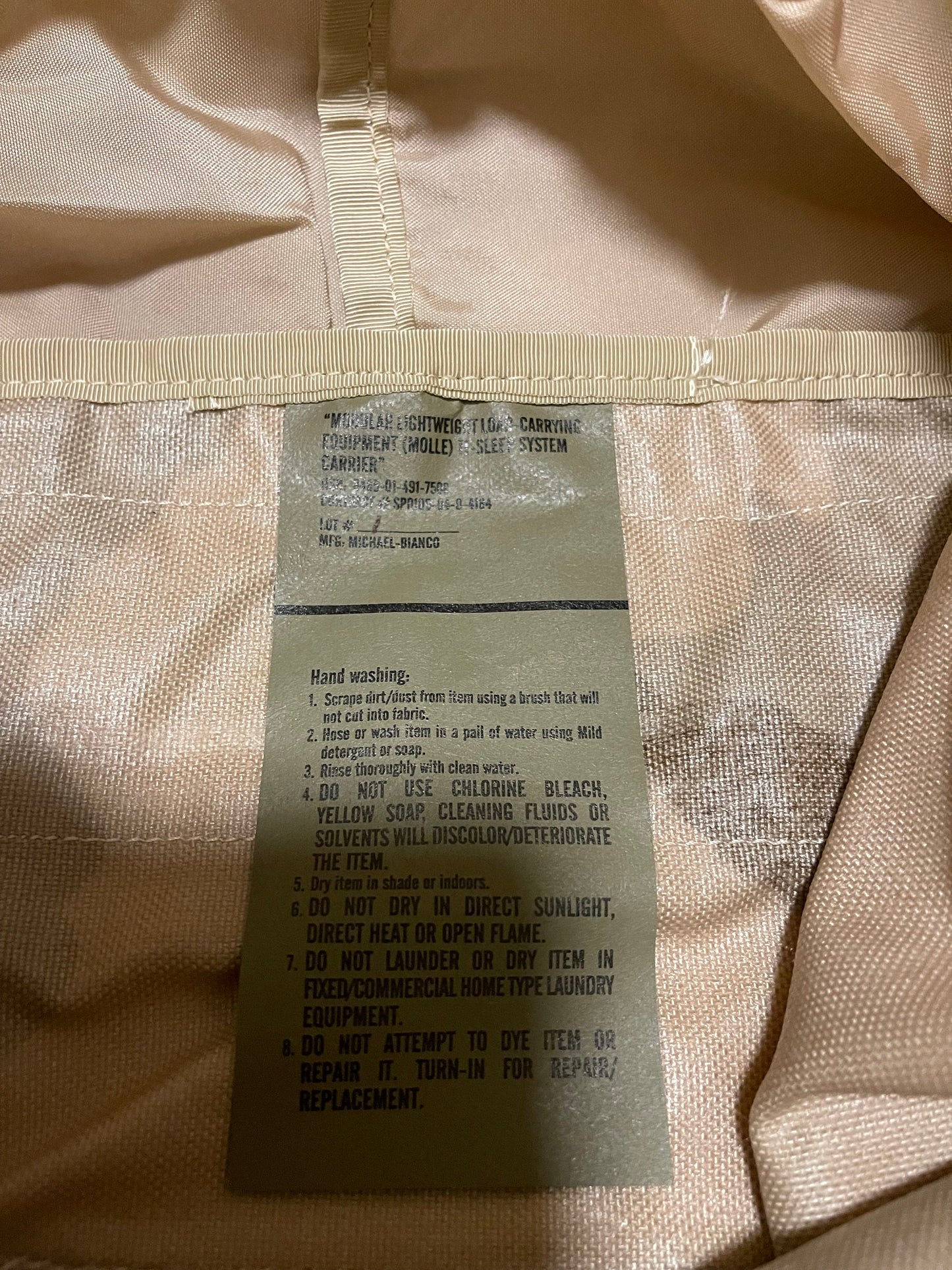 US military army Mollee II desert tan camo Sleep System carrier - New