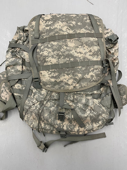 US Military Genuine Issue ACU digital Mollee  II Large Ruck Sack With Frame Complete with two Sustainment Pouches assembled, ready to go.