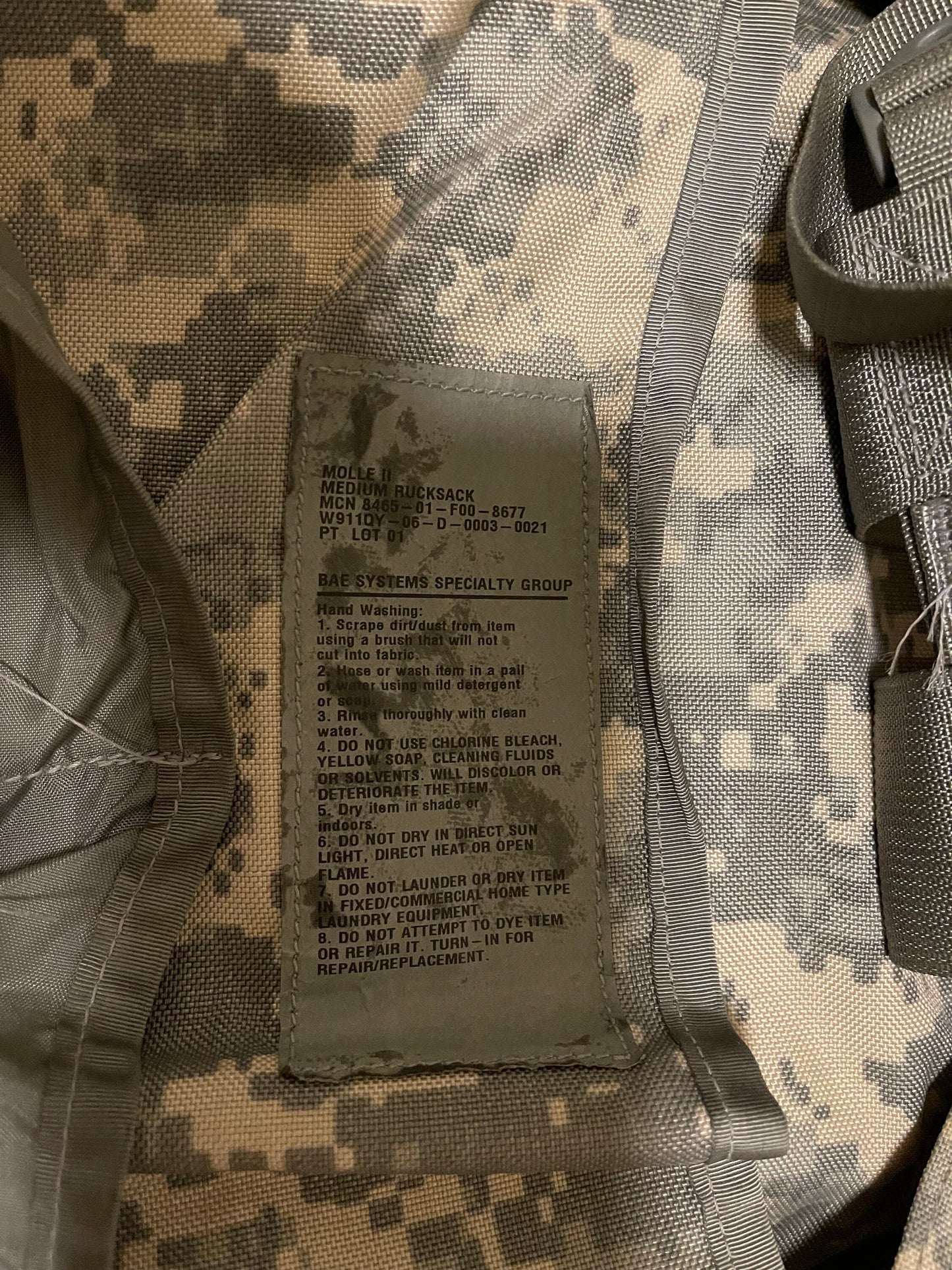 US military Mollee II ACU medium rucksack back pack with frame complete assembled.